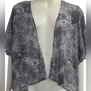 Beverly Drive Kimono Ruana Black White Print Semi-Sheer